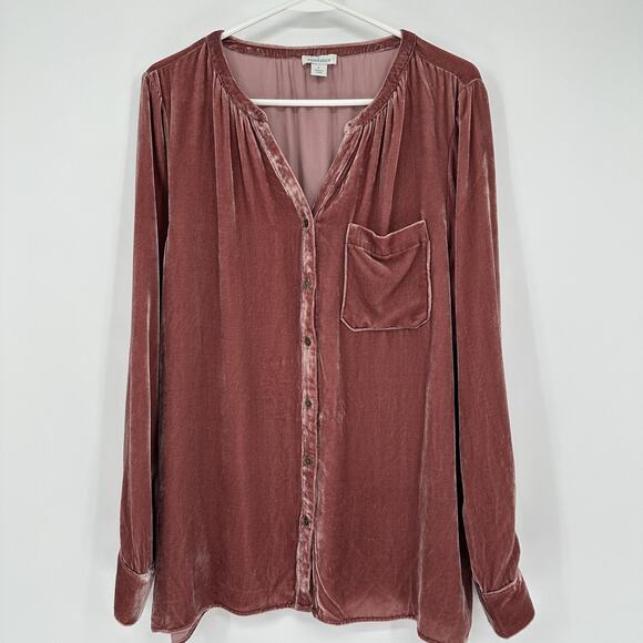 Sundance Tops - Sundance Shirt Womens Large Mauve Velvet Silk Blend Button Front Long Sleeve